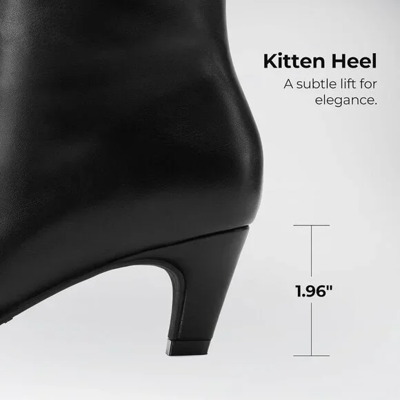 Women Knee High Boots 2 Inch Kitten Low Heel Fashion Sexy Square Toe Wide Calf - Picture 8 of 8